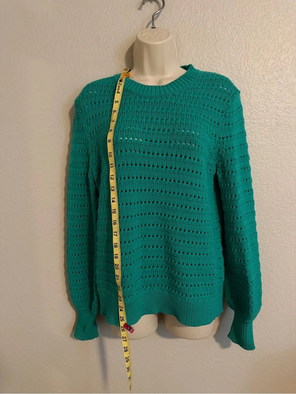 J. Crew Teal Open-Weave Crewneck Sweater